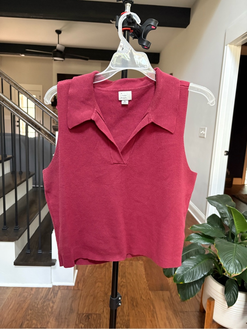 a new day Sleeveless Collared Knit Tank - Berry